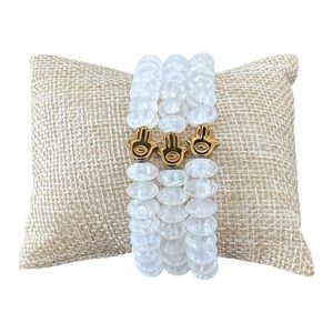 White Quartz and Hematite Beaded Bracelet with Hamsa Hand Set of 3